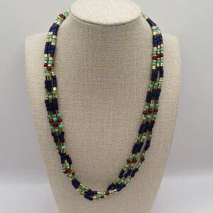 Egyptian Style Triple Strand Beaded Necklace